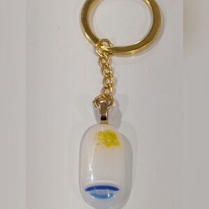 Beach landscape Hand crafted artisan bag charm or key chain with Dichroic glass.